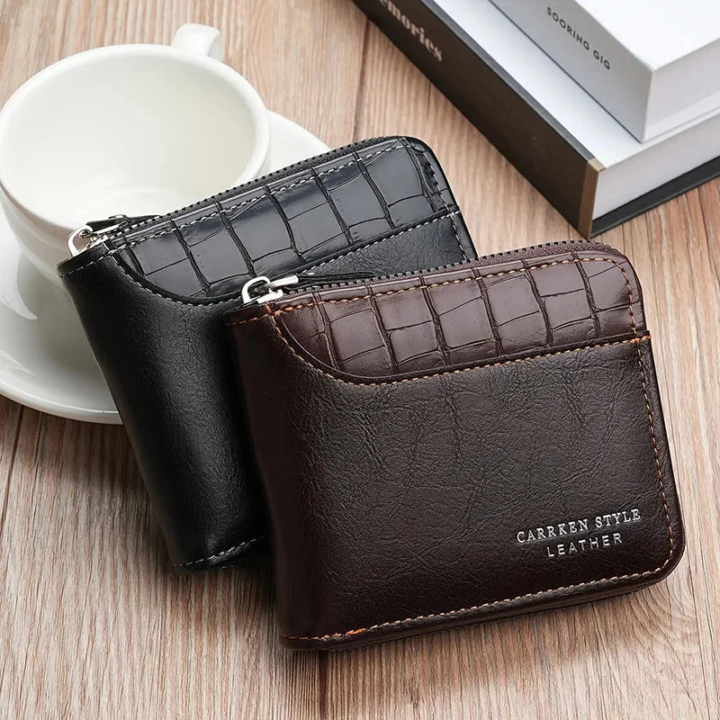New Short Men Zipper Wallet Luxury Coin Pocket Retro Male Patchwork Purse Quality ID Card Holder Stone Pattern Wallet For Men Mavietto Store